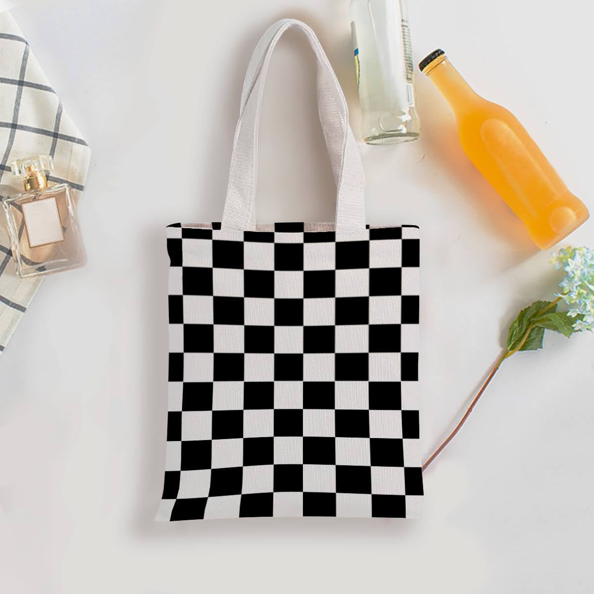 Black and White Checkered Tote Bag