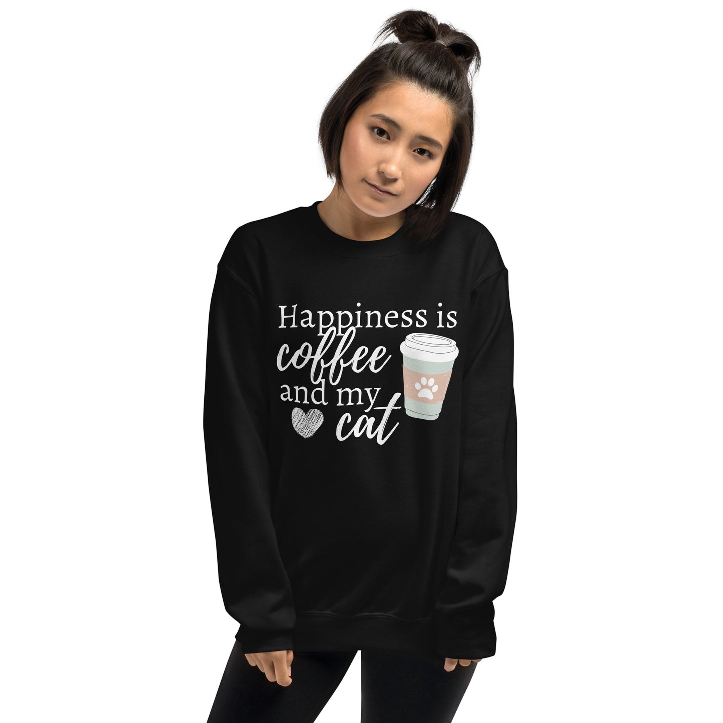 Happiness is Coffee and My Cat, Cat Lover, Coffee Lover, Cat Sweatshirt, Coffee Sweatshirt, Coffee Addict, Cute Sweatshirt Unisex Sweatshirt