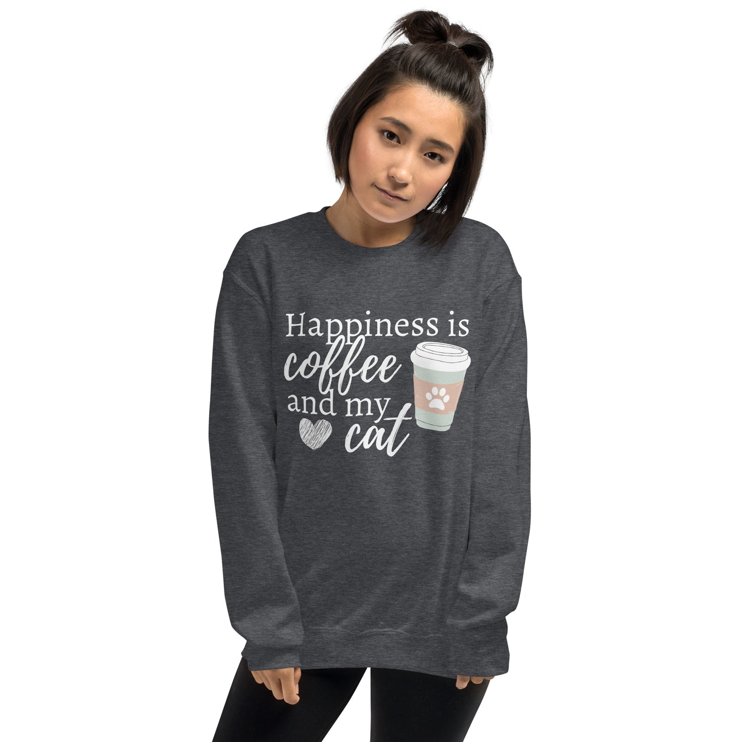 Happiness is Coffee and My Cat, Cat Lover, Coffee Lover, Cat Sweatshirt, Coffee Sweatshirt, Coffee Addict, Cute Sweatshirt Unisex Sweatshirt