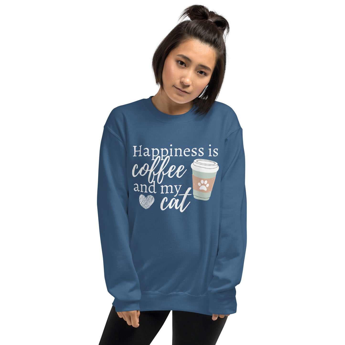 Happiness is Coffee and My Cat, Cat Lover, Coffee Lover, Cat Sweatshirt, Coffee Sweatshirt, Coffee Addict, Cute Sweatshirt Unisex Sweatshirt