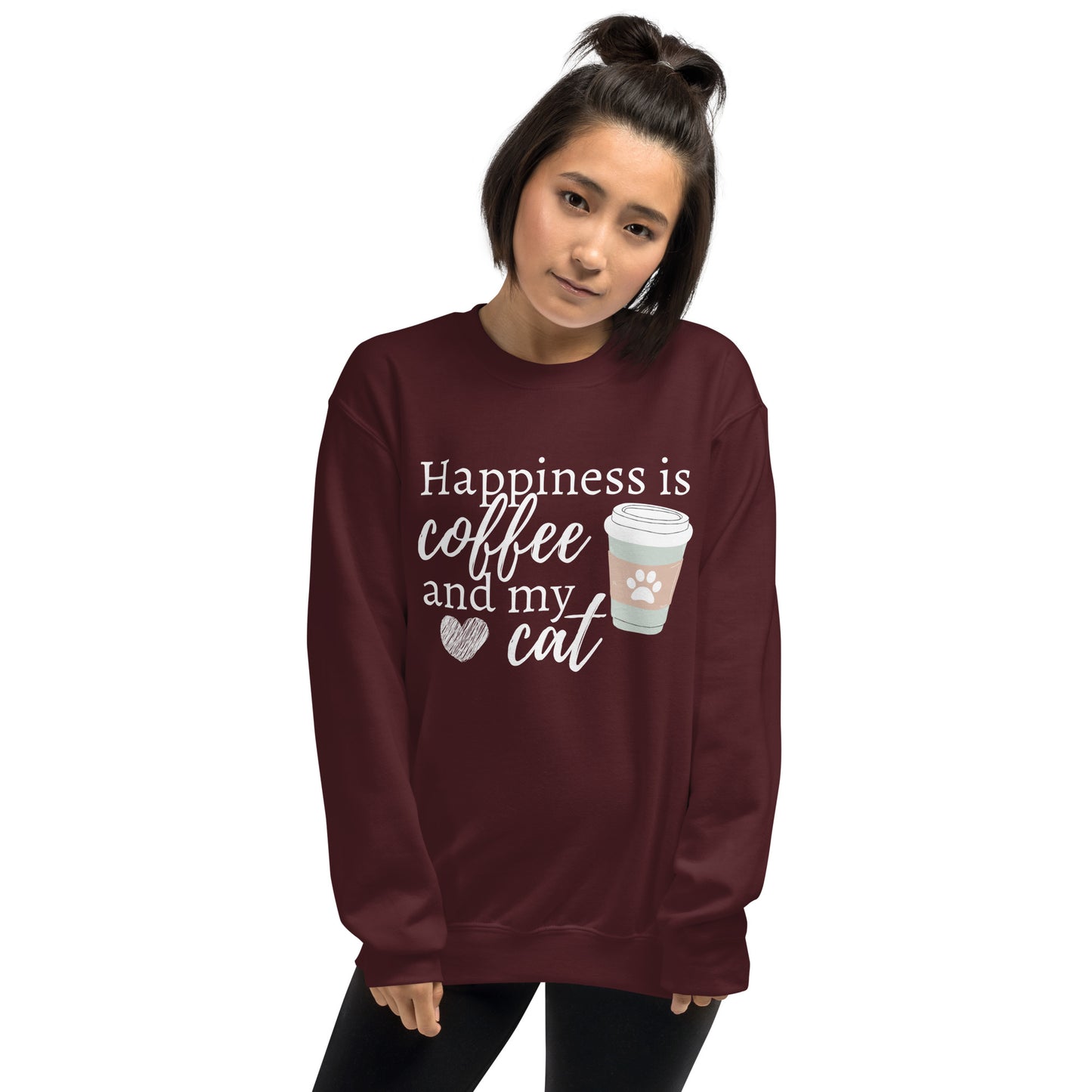 Happiness is Coffee and My Cat, Cat Lover, Coffee Lover, Cat Sweatshirt, Coffee Sweatshirt, Coffee Addict, Cute Sweatshirt Unisex Sweatshirt