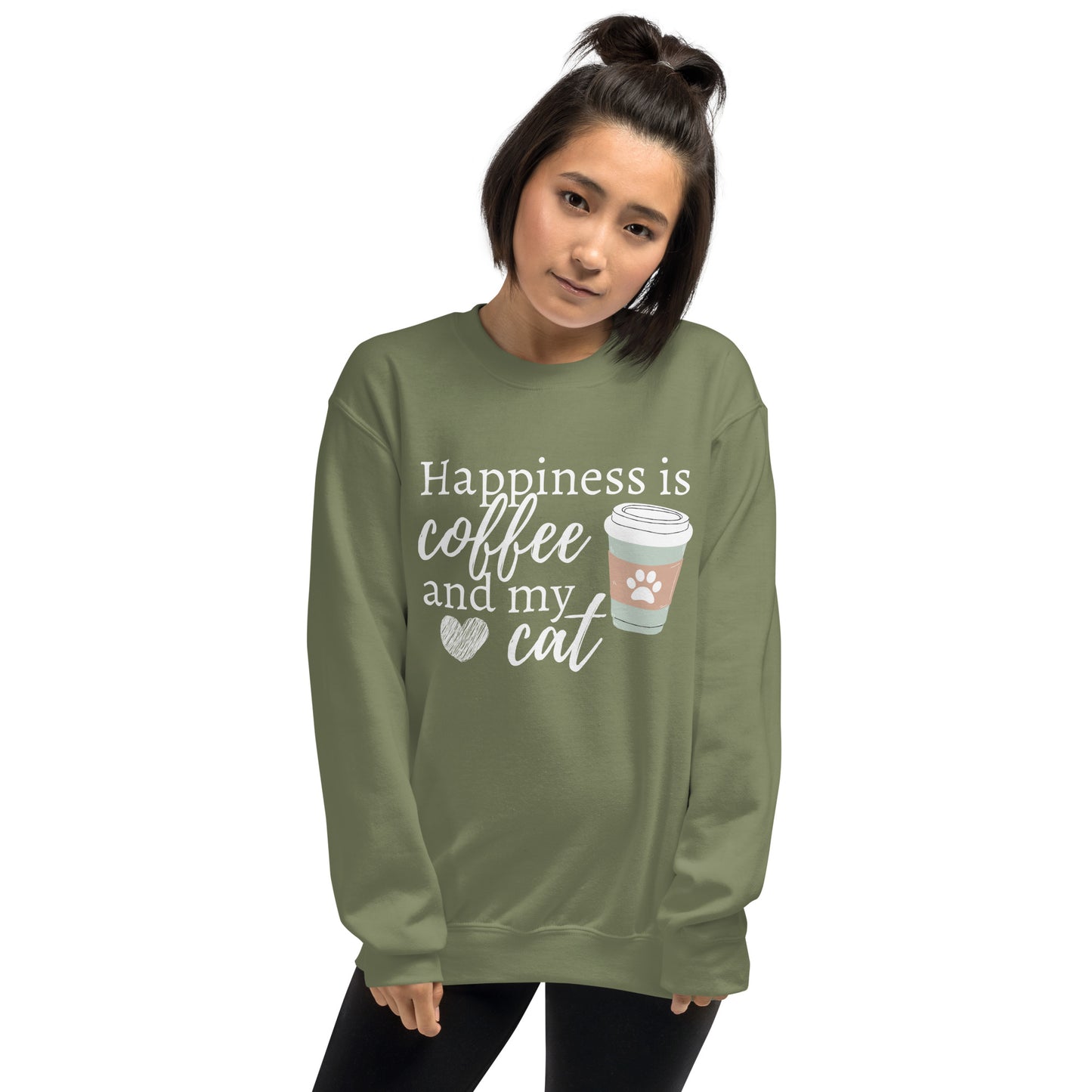 Happiness is Coffee and My Cat, Cat Lover, Coffee Lover, Cat Sweatshirt, Coffee Sweatshirt, Coffee Addict, Cute Sweatshirt Unisex Sweatshirt