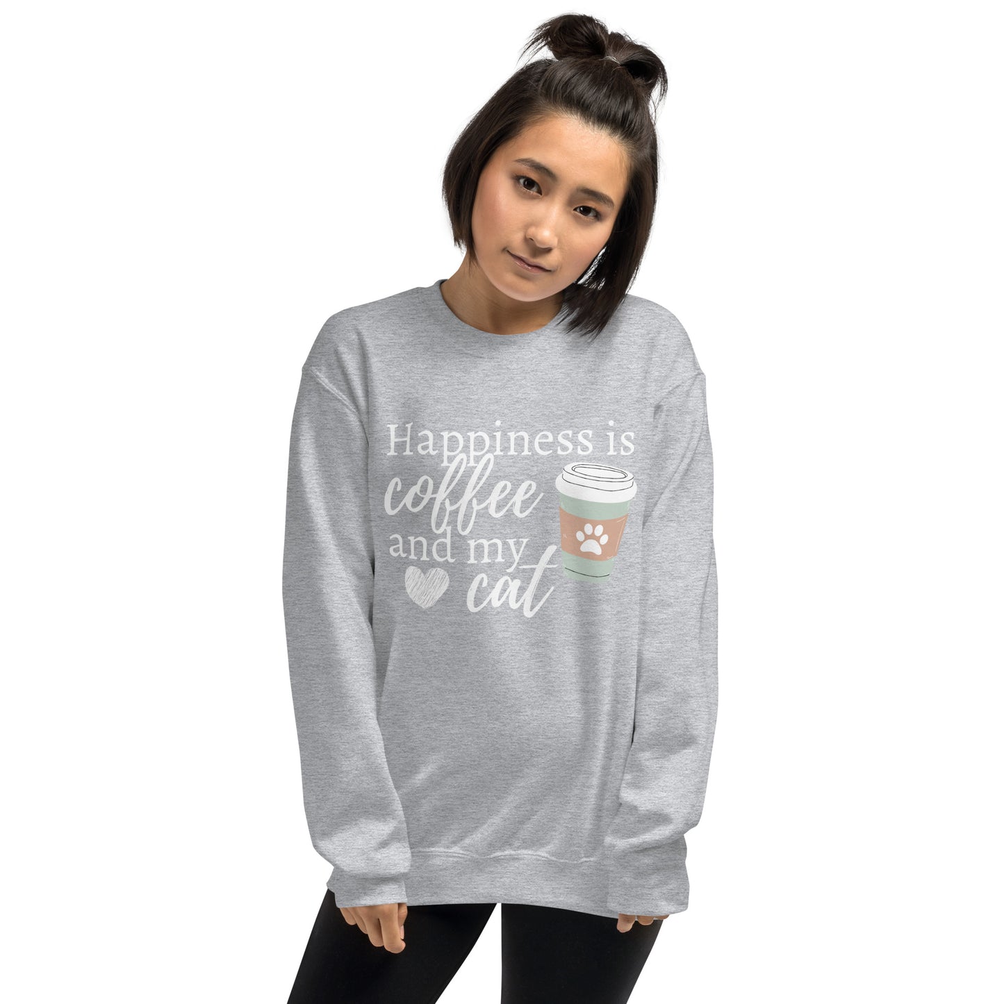 Happiness is Coffee and My Cat, Cat Lover, Coffee Lover, Cat Sweatshirt, Coffee Sweatshirt, Coffee Addict, Cute Sweatshirt Unisex Sweatshirt