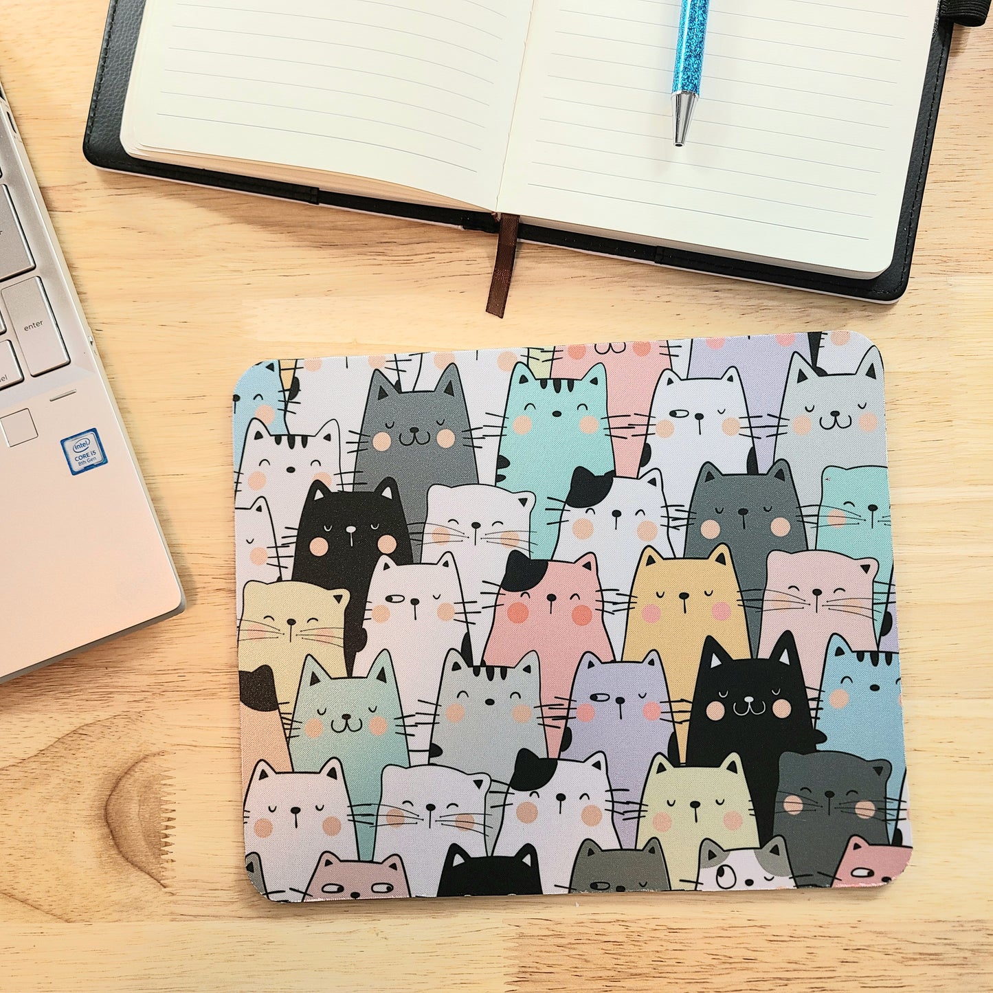 Computer Mousepad Pastel Cats, Cat Lover Office Gift, Desk Accessories, Daily Affirmations