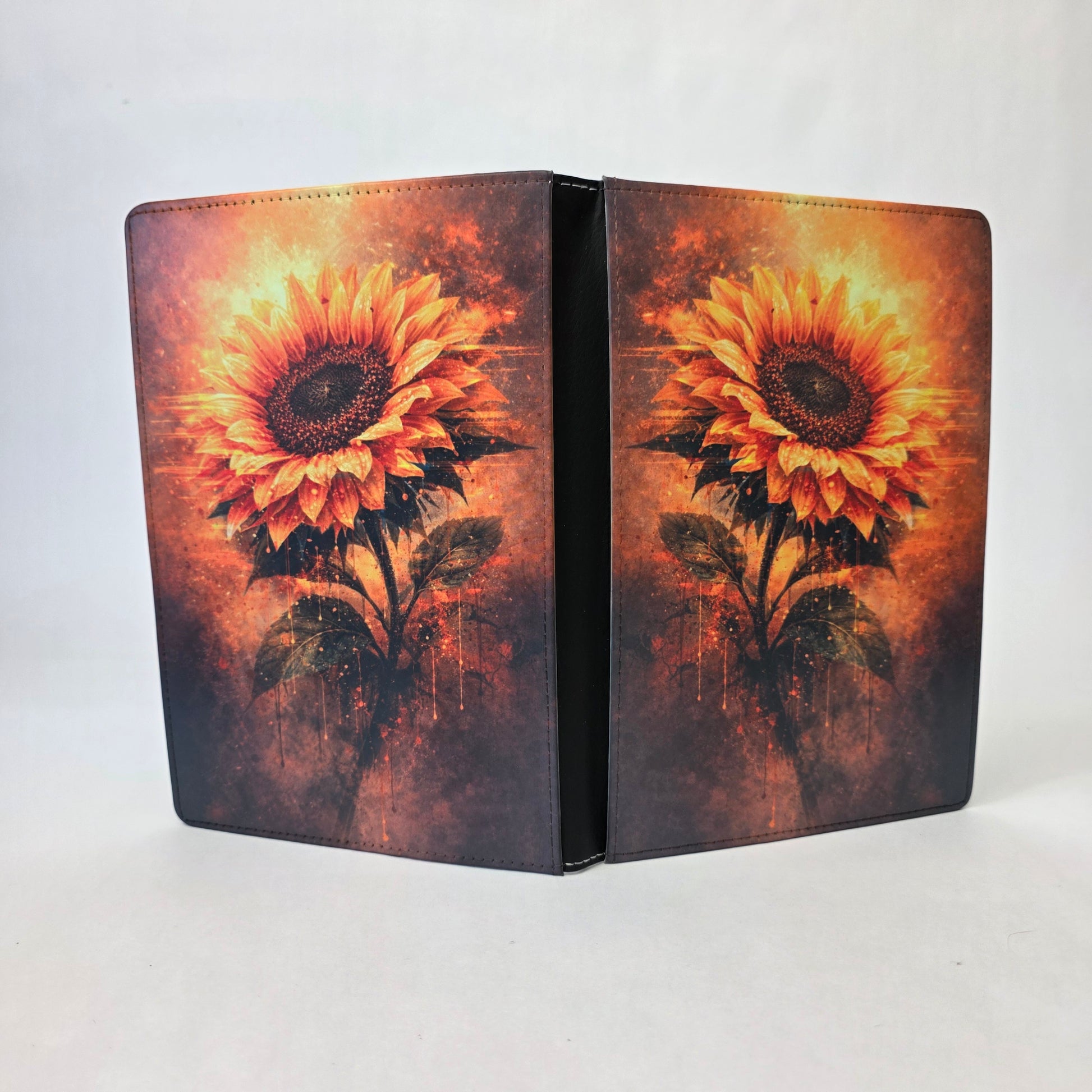 A journal cover with a sunflower.