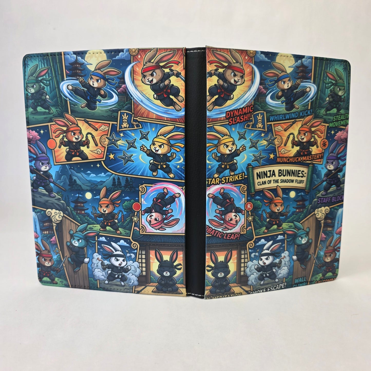 A journal cover designed like a comic book with ninja bunnies.