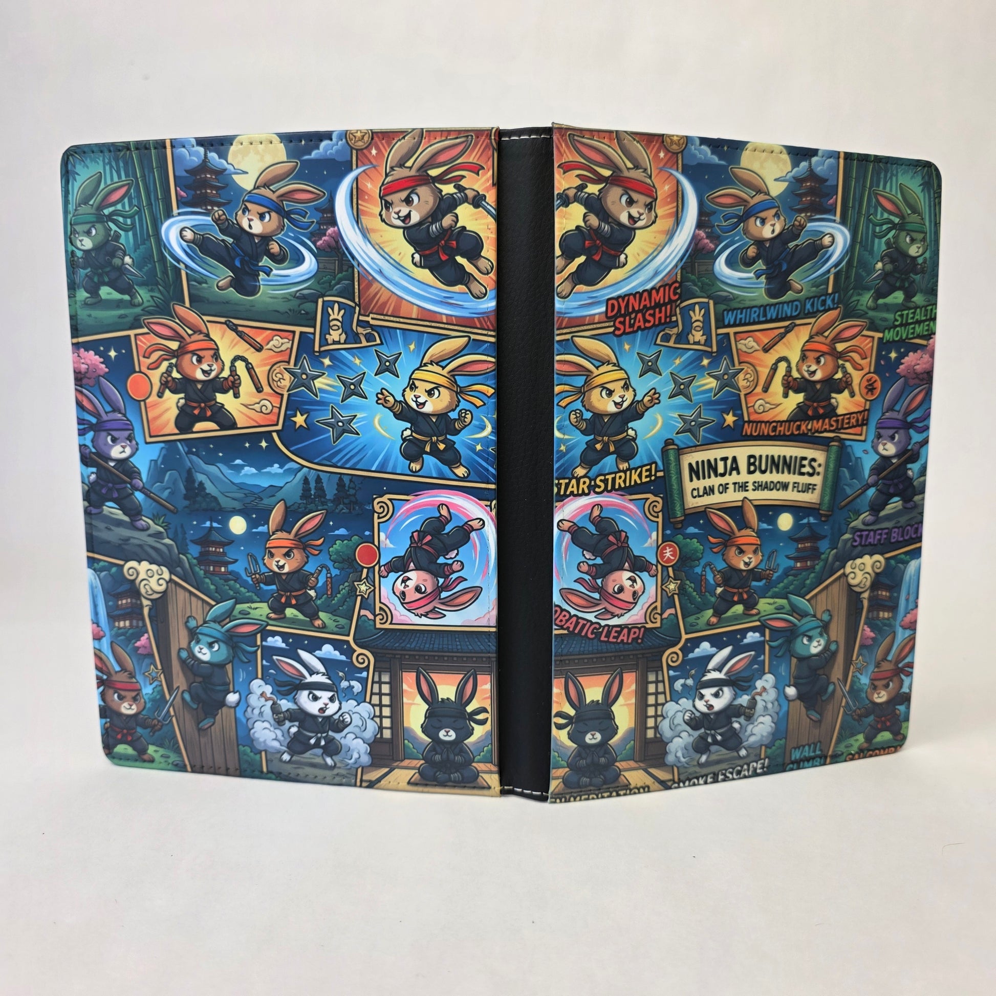 A journal cover designed like a comic book with ninja bunnies.