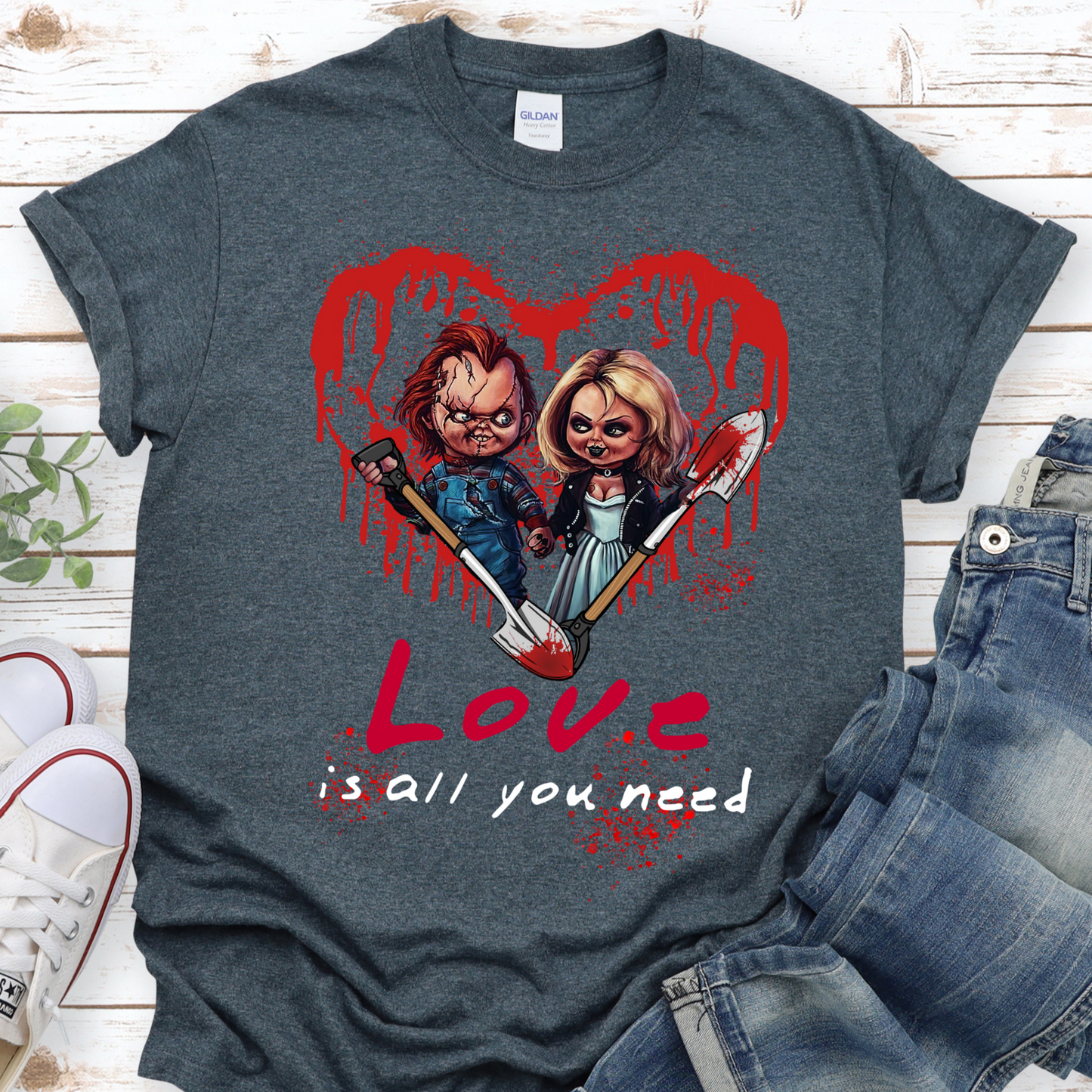 Child's Play Halloween Love Chucky Shirt Horror Fan Gift Scary Movie Love is All You Need Short-Sleeve Unisex T-Shirt