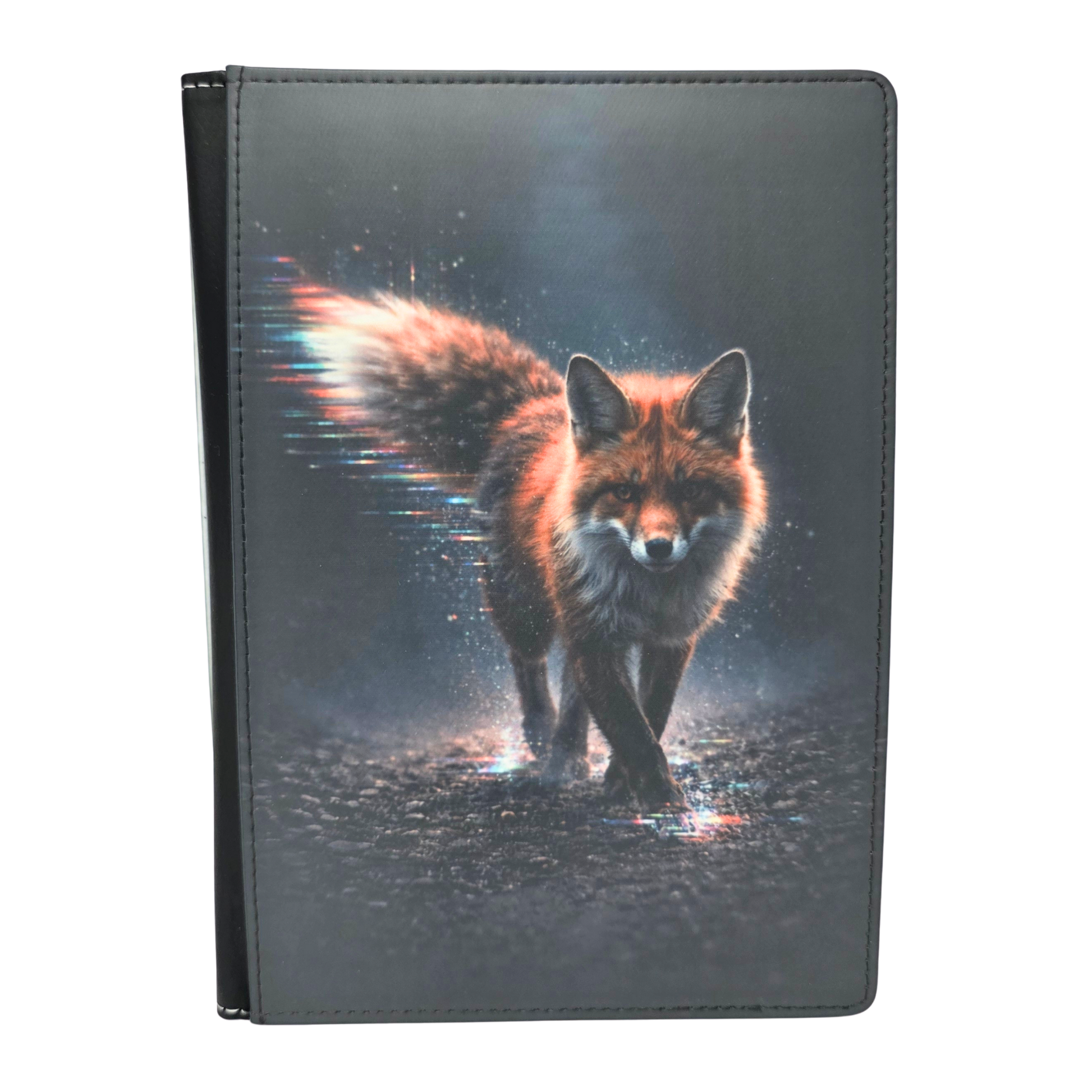 Notebook with a fox design on a dark background