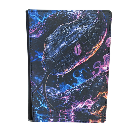 Notebook with a snake design on a black background