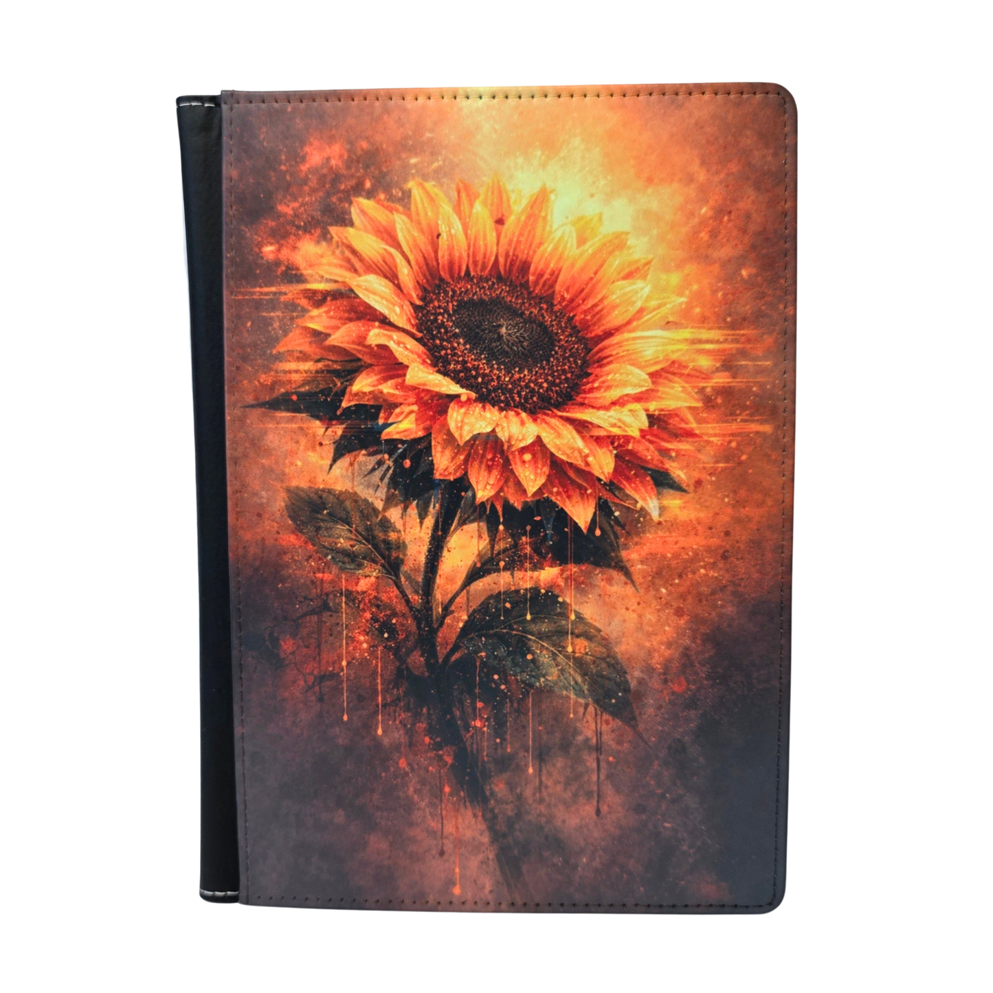 A journal cover with a sunflower.