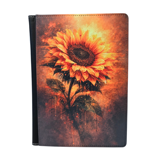 A journal cover with a sunflower.