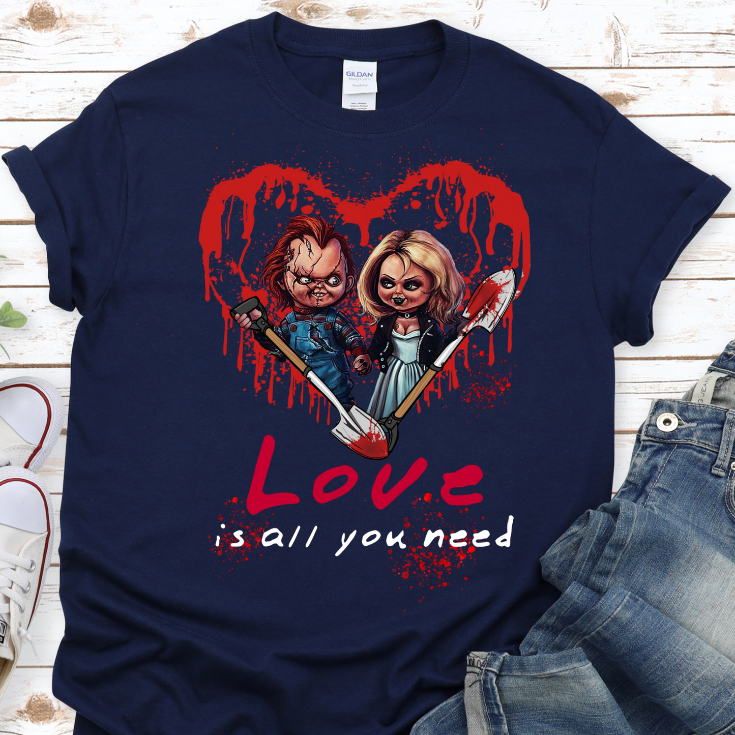 Child's Play Halloween Love Chucky Shirt Horror Fan Gift Scary Movie Love is All You Need Short-Sleeve Unisex T-Shirt