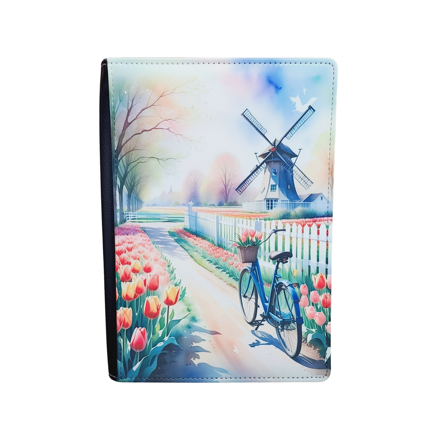 Netherlands Watercolor Scene, Tulips, Windmill, Amsterdam