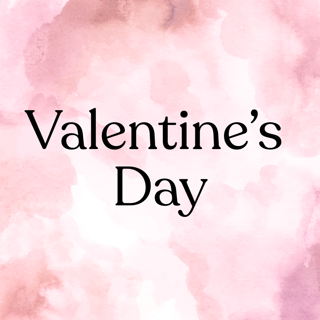 Text 'Valentine's Day' on a pink watercolor background