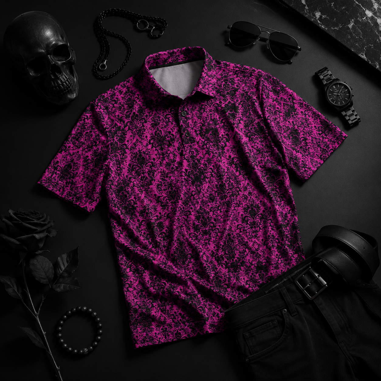 Vixen Damask | FlexFit Polo | Gothic Damask Collection