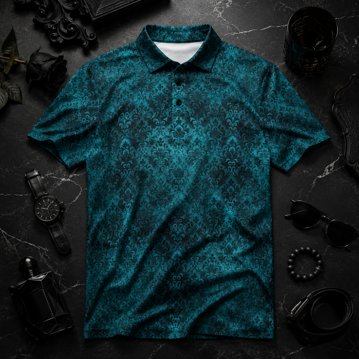 Abyss Damask | FlexFit Polo | Gothic Damask Collection