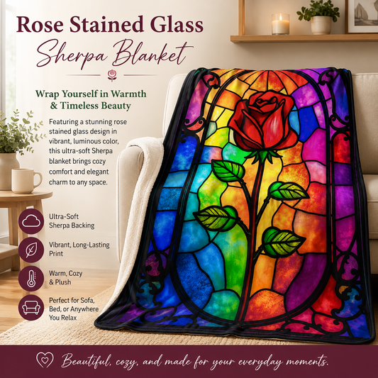 Rose Stained Glass Sherpa Blanket