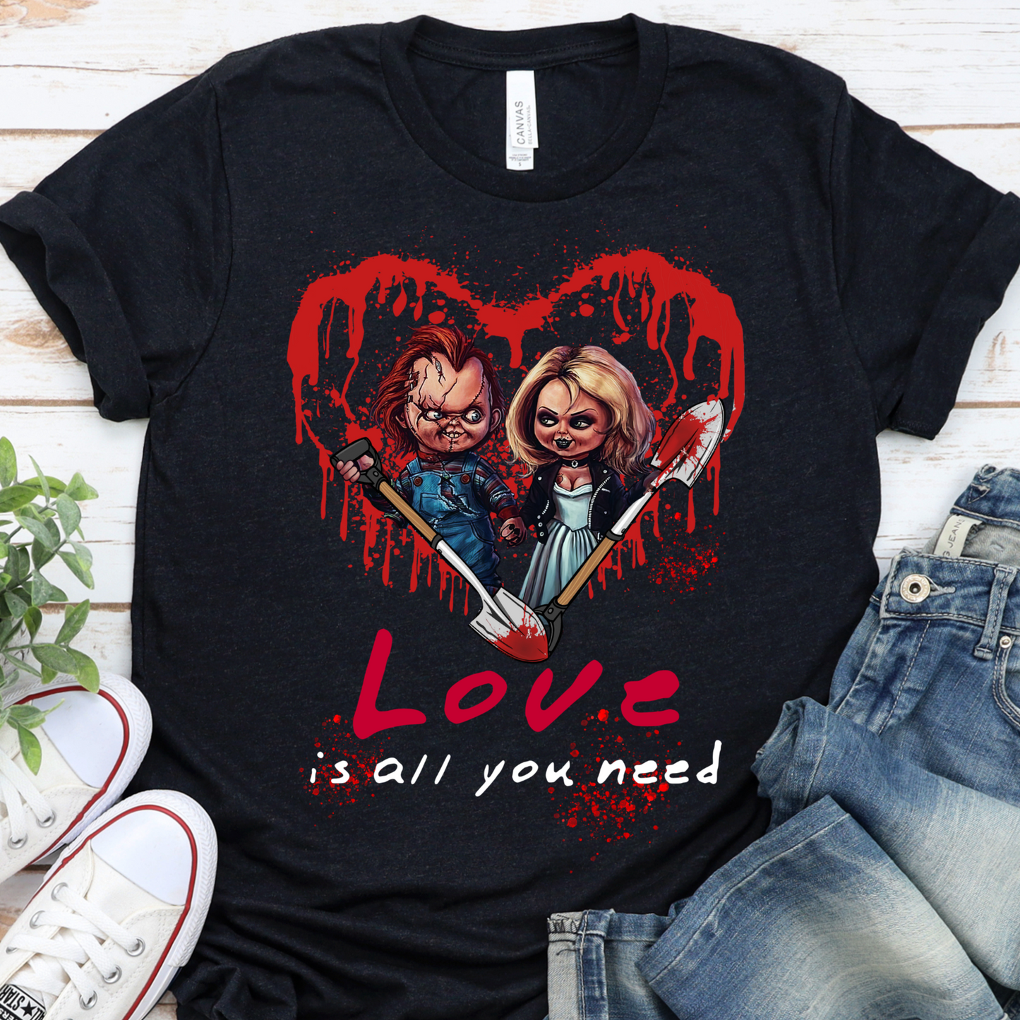 Child's Play Halloween Love Chucky Shirt Horror Fan Gift Scary Movie Love is All You Need Short-Sleeve Unisex T-Shirt