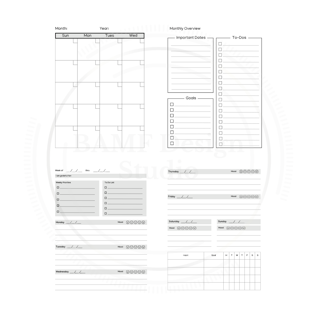Undated Planner Replacement Pages