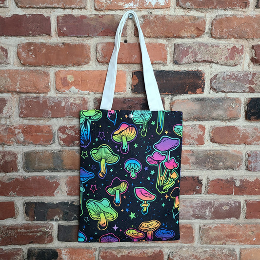 Neon Mushroom Tote Bag, Psychedelic Mushroom