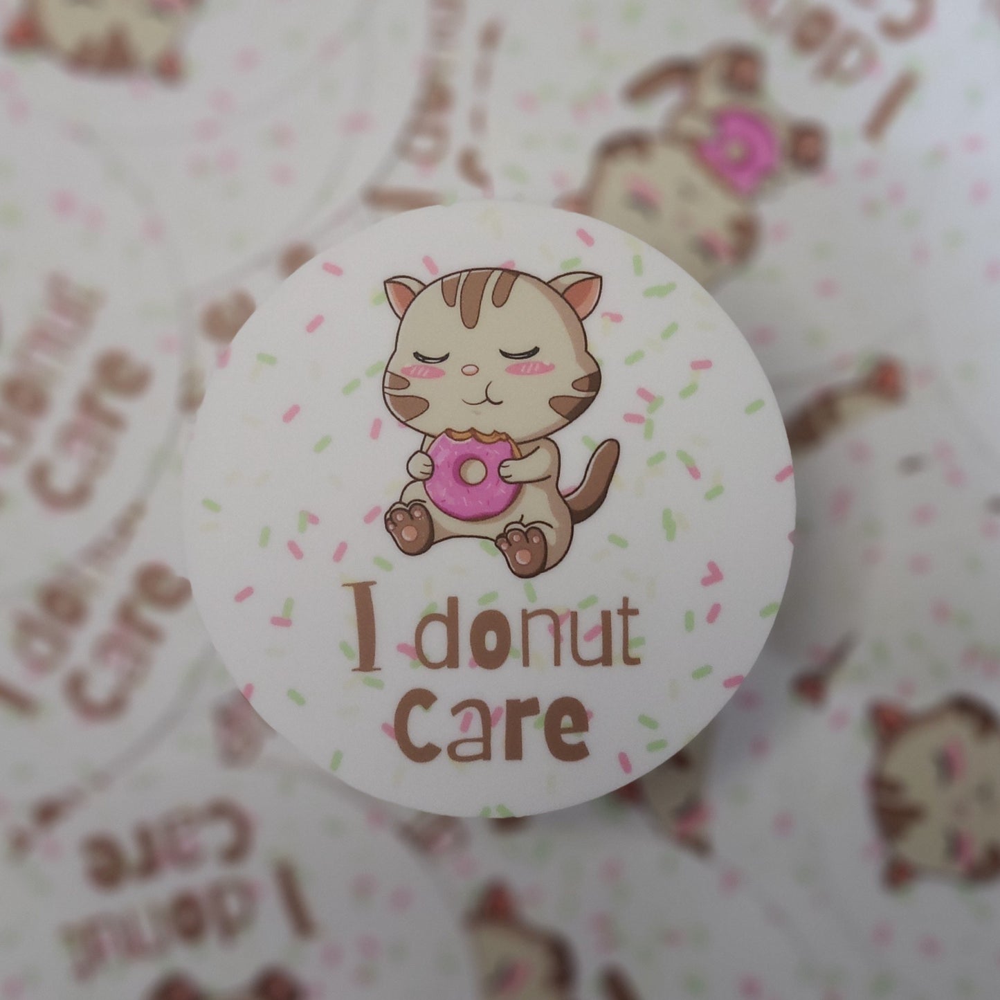 Funny Donut Cat Sticker, Donut Care, Sarcastic Gift, Sprinkles, Cute Sticker