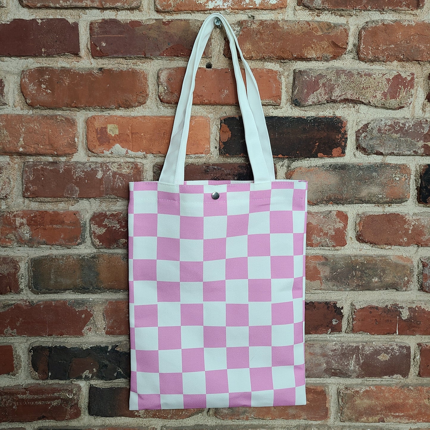 Pink and White Checkered Tote Bag