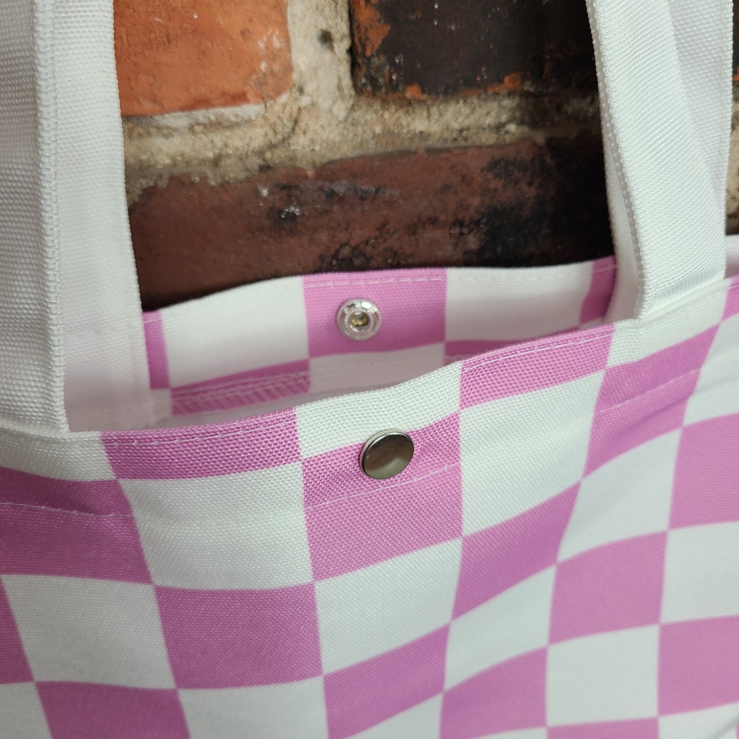 Pink and White Checkered Tote Bag