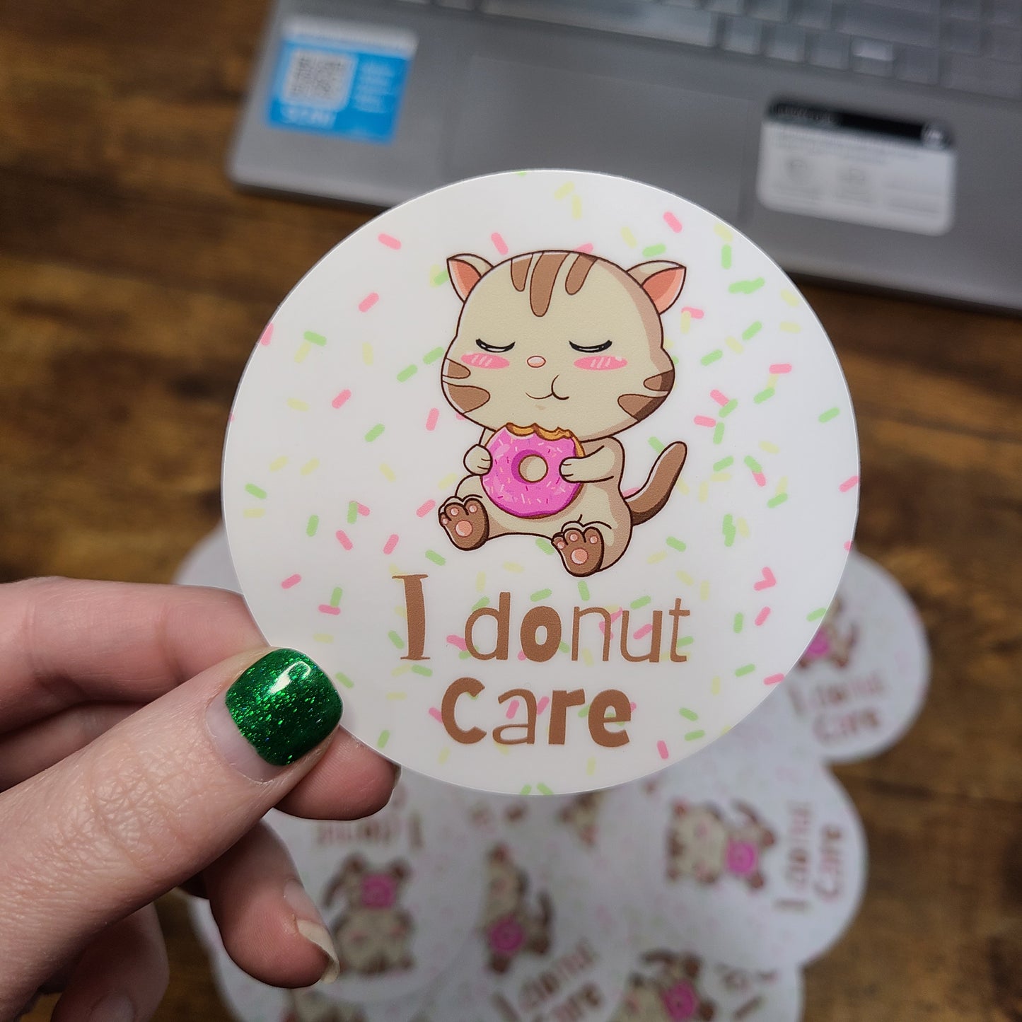 Funny Donut Cat Sticker, Donut Care, Sarcastic Gift, Sprinkles, Cute Sticker