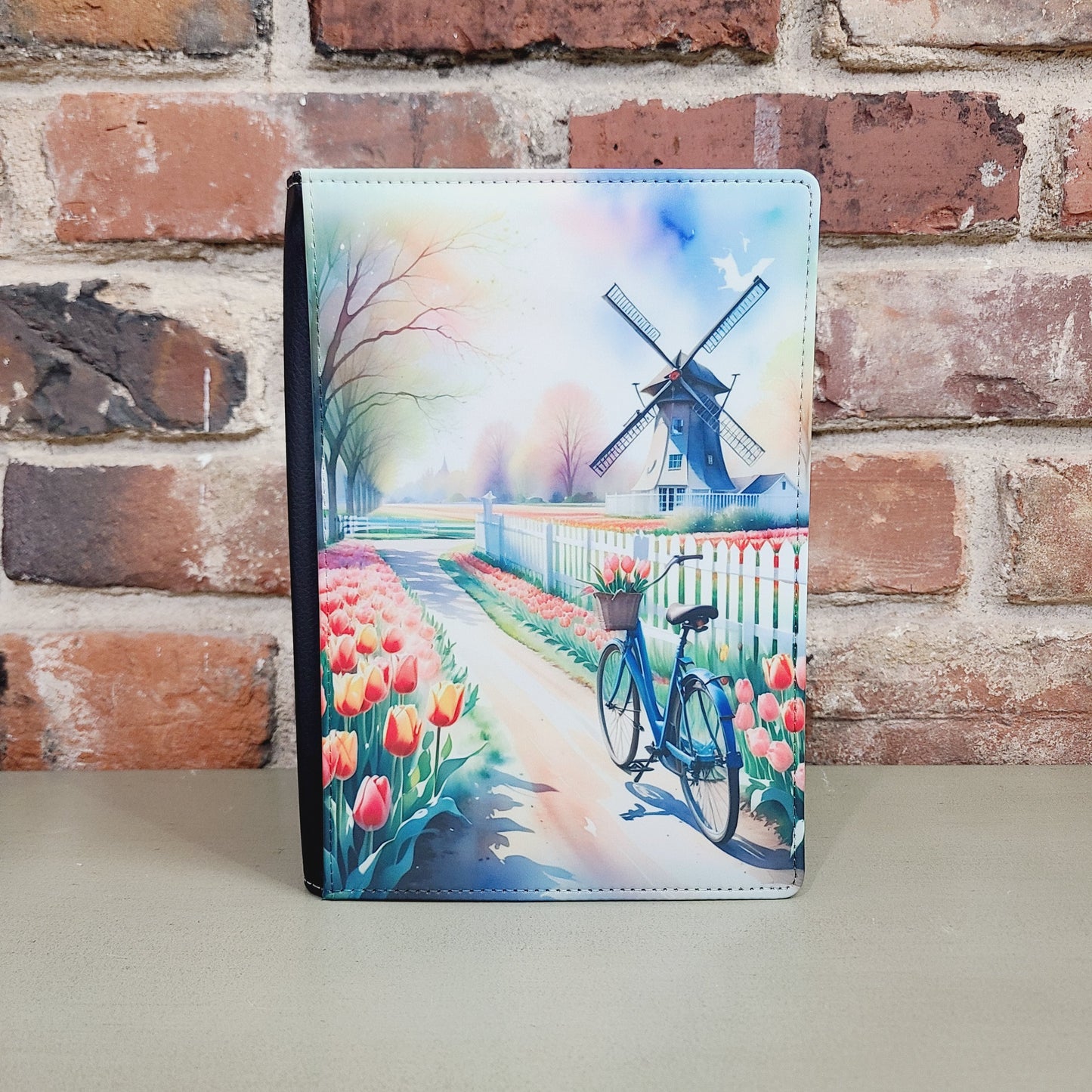 Netherlands Watercolor Scene, Tulips, Windmill, Amsterdam