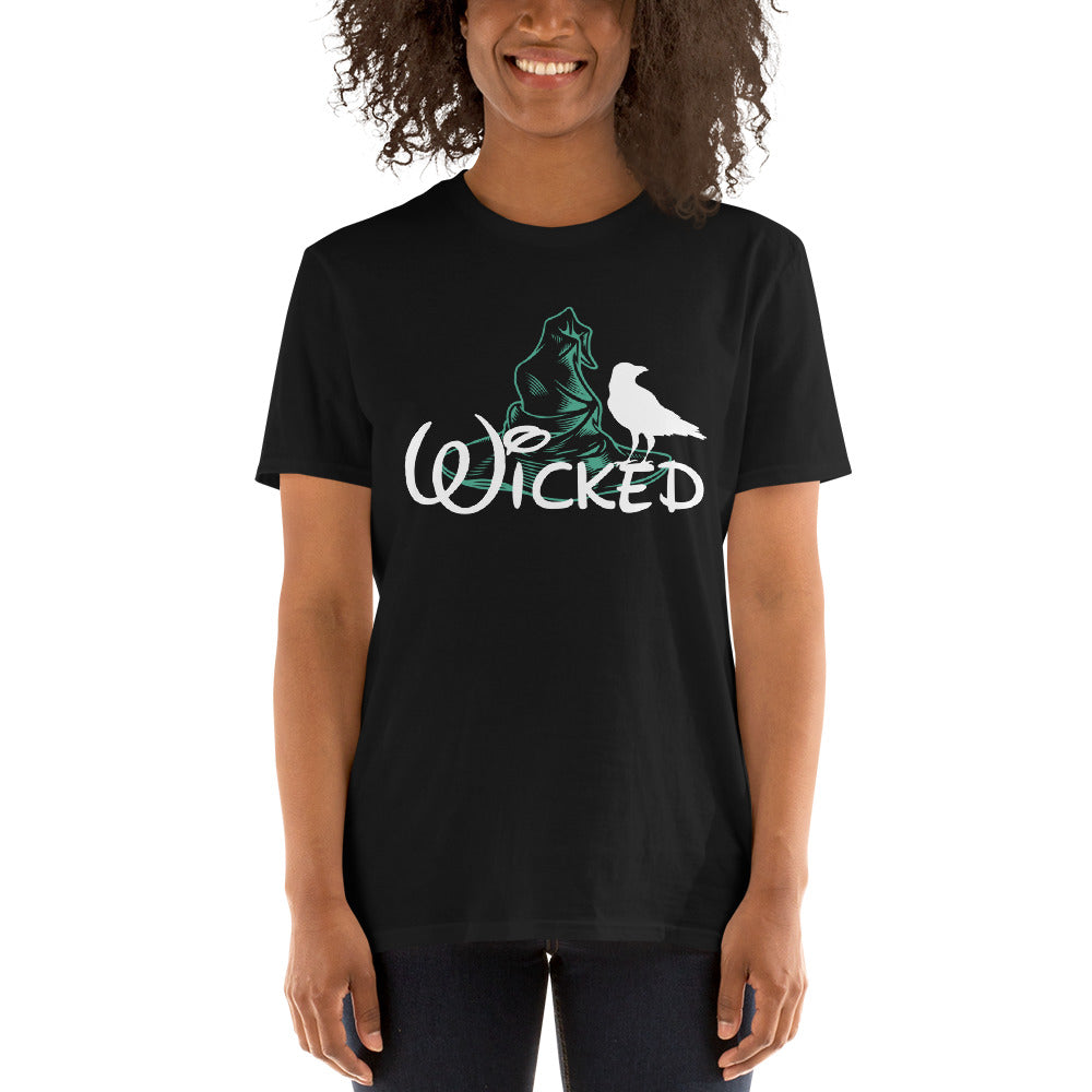 Wicked Halloween, Witch Hat, Black Raven, Wicked Shirt, Villian, Halloween Shirt, Magic, Wizard Short-Sleeve Unisex T-Shirt