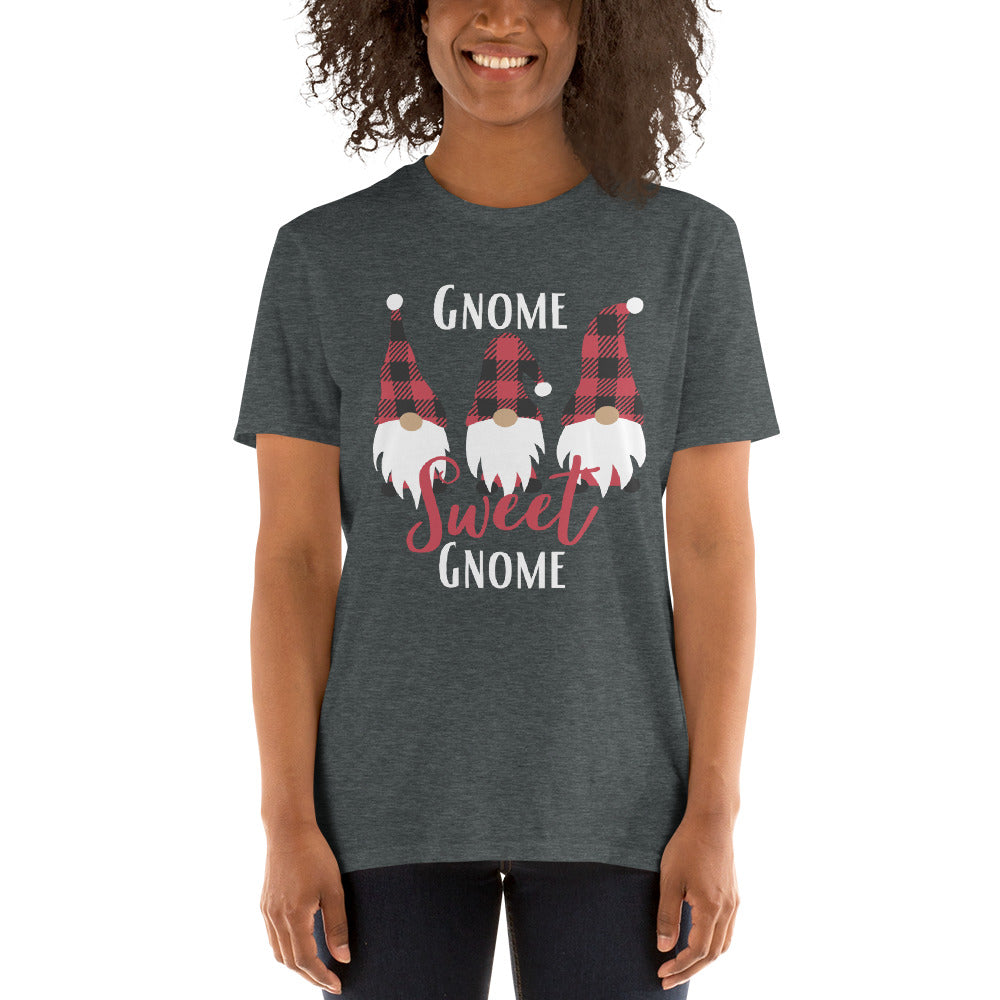 Gnome Sweet Gnome Shirt, Cute Christmas Shirt, Gnome Shirt, Christmas Gnomes, Christmas Plaid, Short-Sleeve Unisex T-Shirt