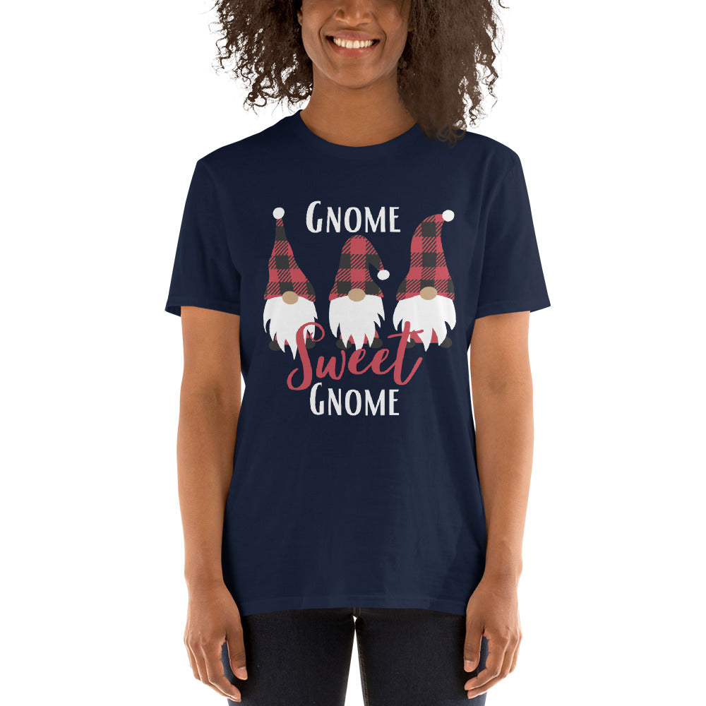 Gnome Sweet Gnome Shirt, Cute Christmas Shirt, Gnome Shirt, Christmas Gnomes, Christmas Plaid, Short-Sleeve Unisex T-Shirt