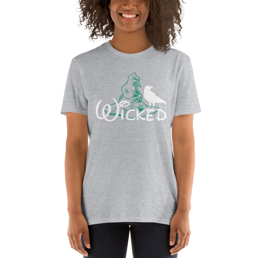 Wicked Halloween, Witch Hat, Black Raven, Wicked Shirt, Villian, Halloween Shirt, Magic, Wizard Short-Sleeve Unisex T-Shirt