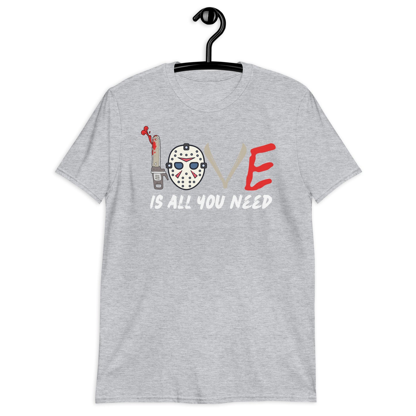 Halloween Love is All You Need, Jason, Horror Movie, Chainsaw, Machete, Friday the 13th, Killer, Sarcastic Short-Sleeve Unisex T-Shirt