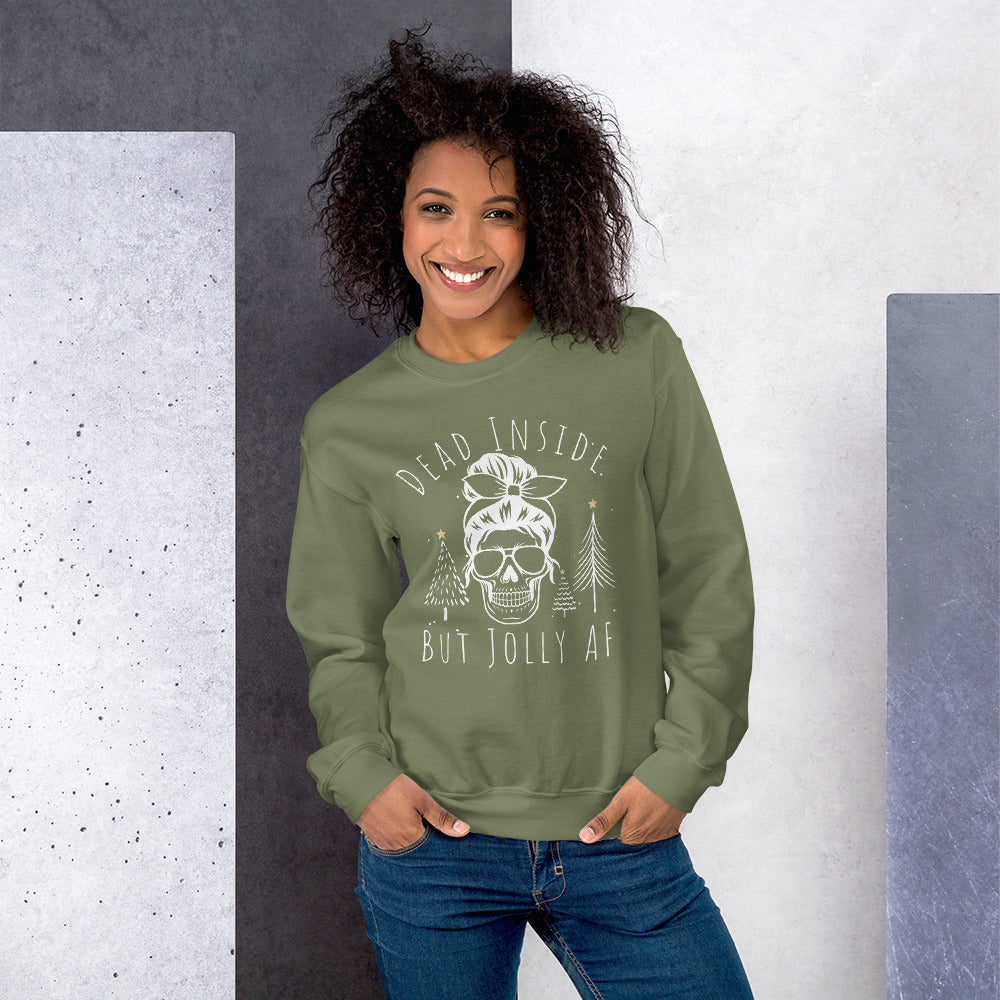 Skull Sweatshirt, Christmas Skull, Jolly AF, Funny Sweatshirt, Dead Inside, Holiday Shirt, Unisex Sweatshirt