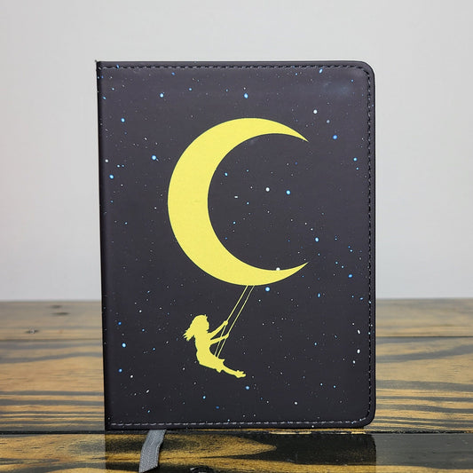 Moon and Stars Journal, Moonchild, Night, Starry Night, Moon Journal, Pretty Journal, Notebook, Black and Gold, Swing, Journaling