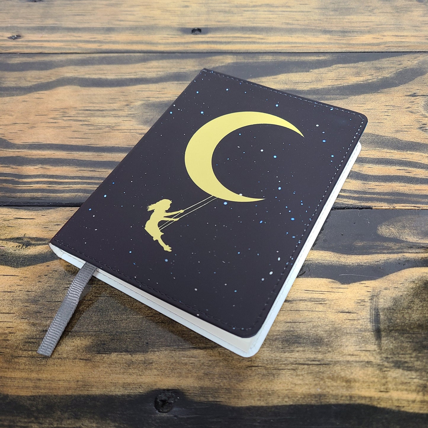 Moon and Stars Journal, Moonchild, Night, Starry Night, Moon Journal, Pretty Journal, Notebook, Black and Gold, Swing, Journaling