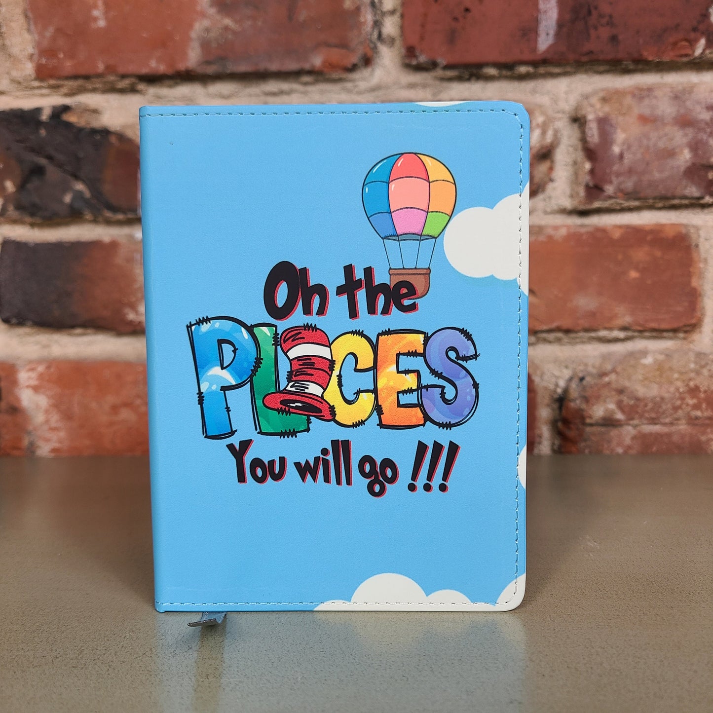 Dr. Seuss Oh The Places You'll Go Cat in the Hat Whimsical Journal, Colorful Hot Air Balloons Blue Sky Cute Graduation Gift Journal Notebook