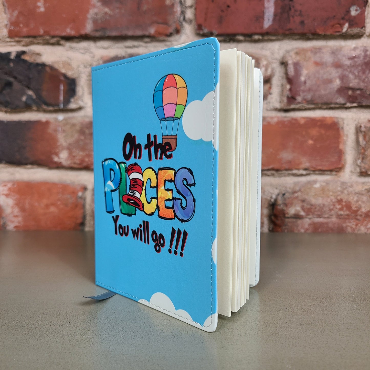 Dr. Seuss Oh The Places You'll Go Cat in the Hat Whimsical Journal, Colorful Hot Air Balloons Blue Sky Cute Graduation Gift Journal Notebook