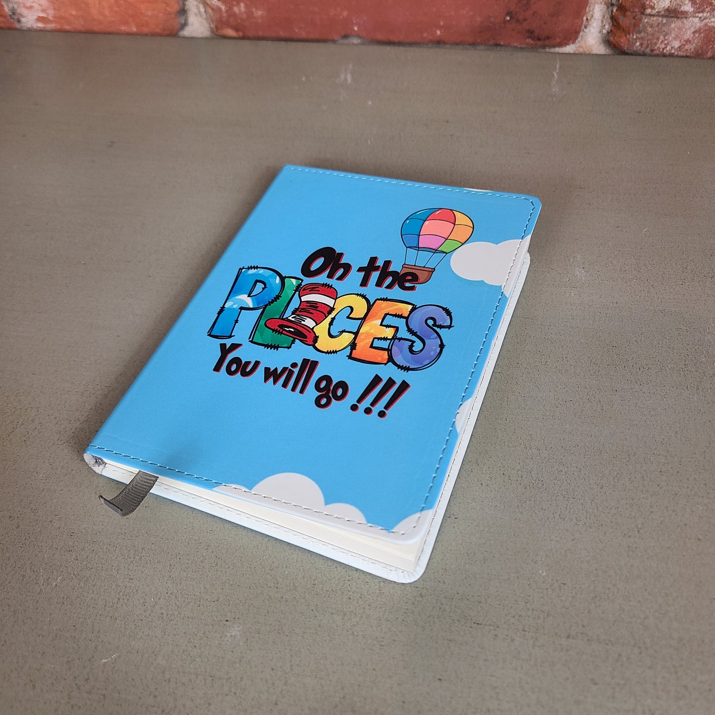 Dr. Seuss Oh The Places You'll Go Cat in the Hat Whimsical Journal, Colorful Hot Air Balloons Blue Sky Cute Graduation Gift Journal Notebook