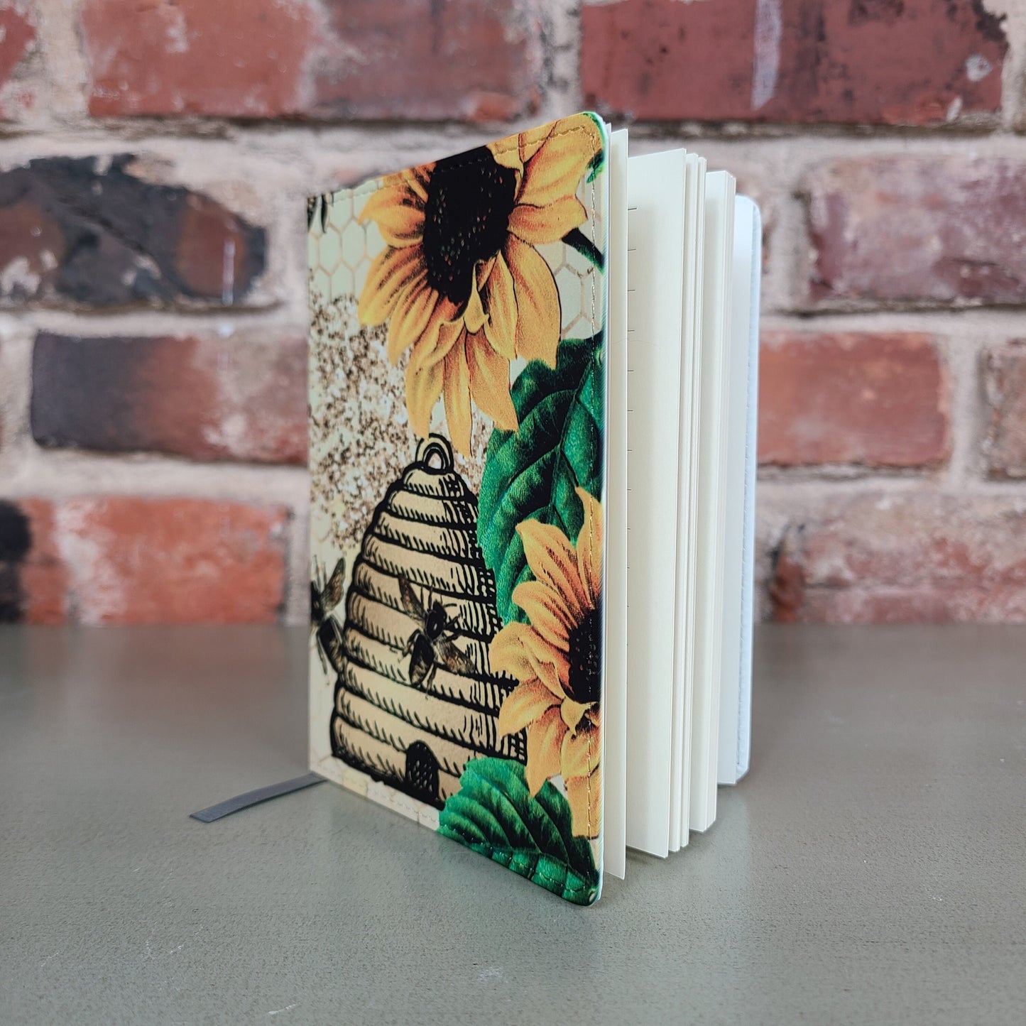 Honeycomb Bee Sunflower Journal, Spring, Flower Journal, Garden, Bee Hive, Yellow, Gold, Pretty Journal, Journals and Notebooks for Women