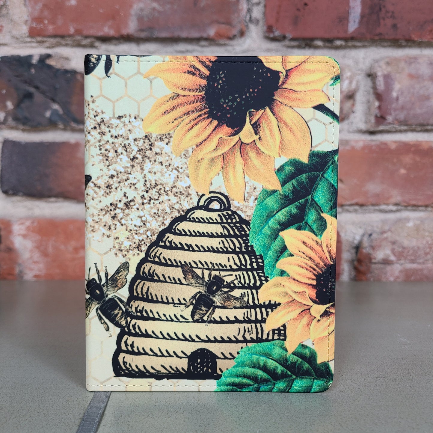 Honeycomb Bee Sunflower Journal, Spring, Flower Journal, Garden, Bee Hive, Yellow, Gold, Pretty Journal, Journals and Notebooks for Women