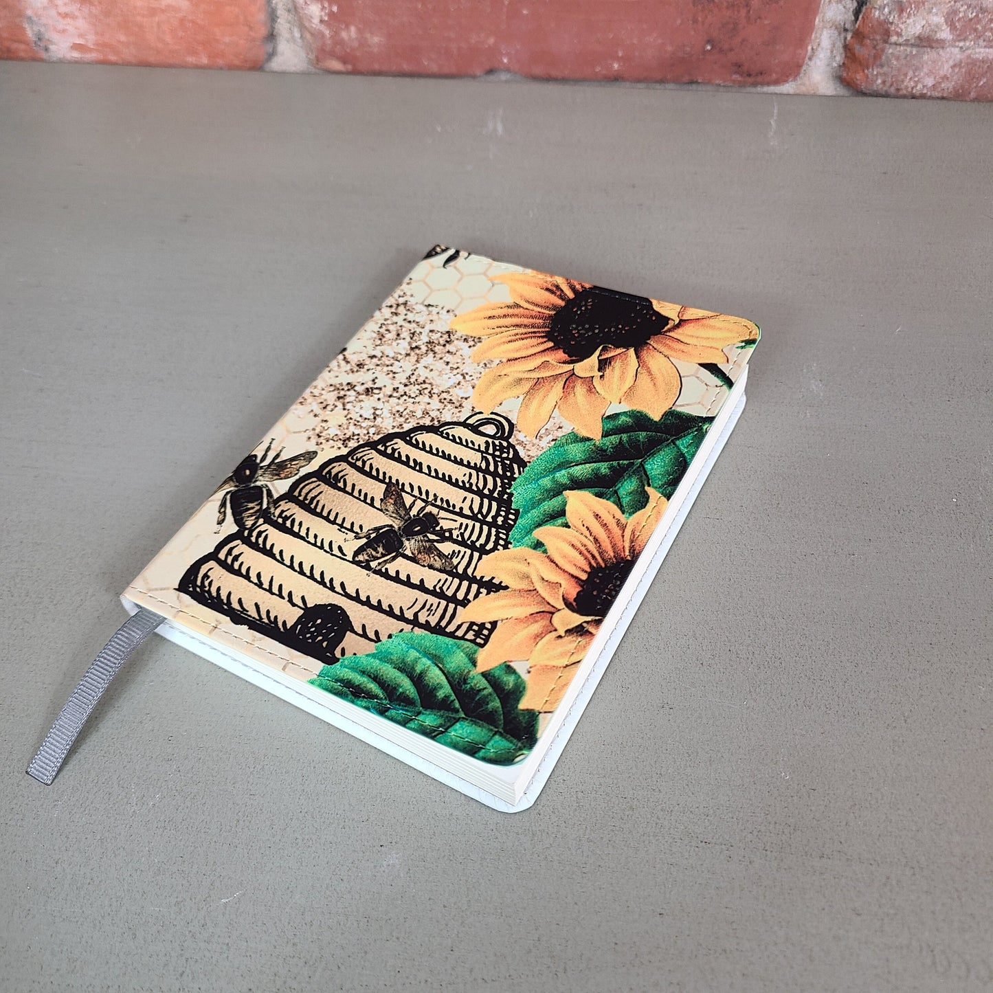 Honeycomb Bee Sunflower Journal, Spring, Flower Journal, Garden, Bee Hive, Yellow, Gold, Pretty Journal, Journals and Notebooks for Women