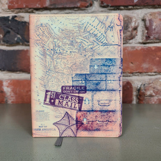 Vintage Map Journal, Antique, Distressed Map Travel Suitcase Journal, World Map, Explorer, Cute Journal, Suitcases