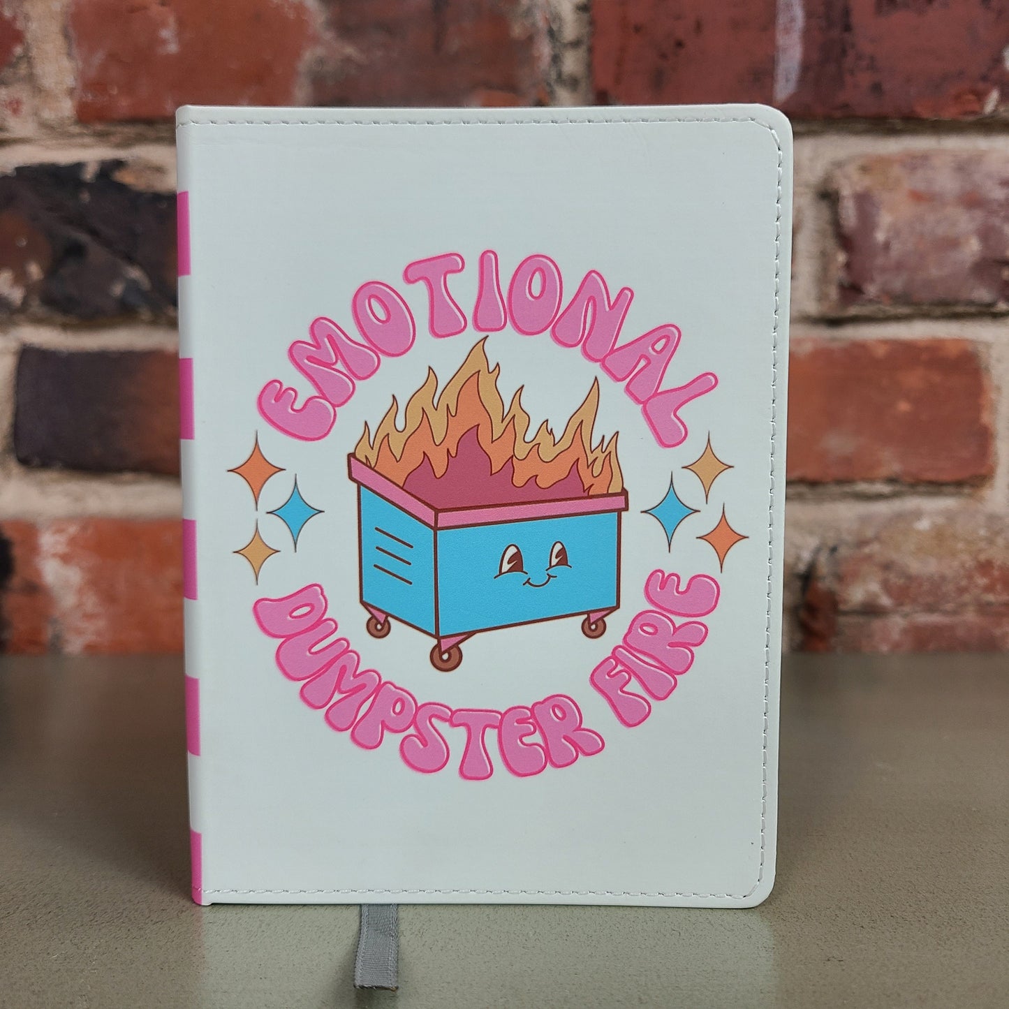 Mental Health, Funny Journal, Emotional Dumpster Fire, This is Fine, Hot Mess, Retro, Pink Checkered, Gift for Friend, Emotional Journaling