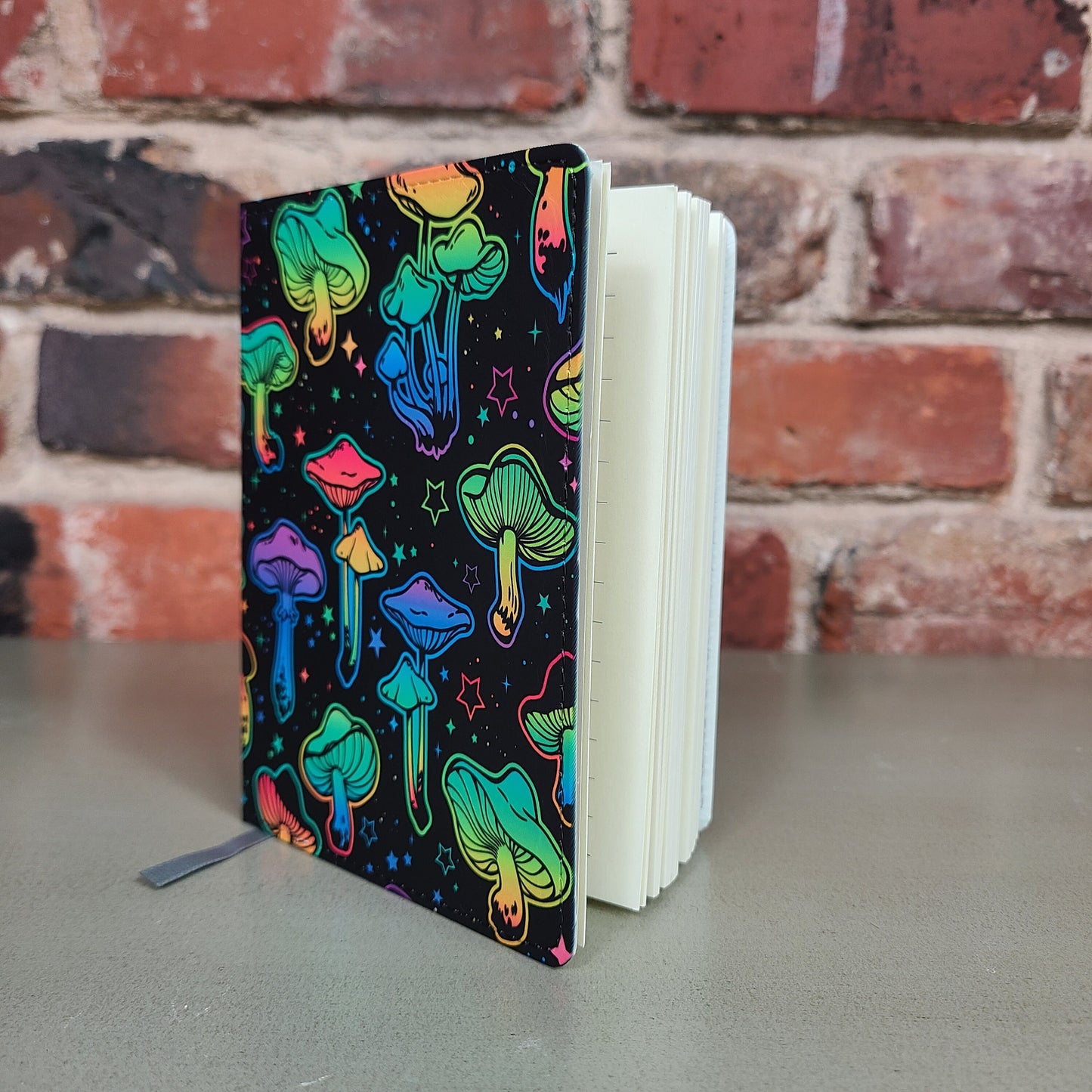 Psychedelic Mushroom Journal, Neon, Colorful Journal, Mushrooms, Notebook, Neon Pink, Neon Green, Purple,  Reusable Journal