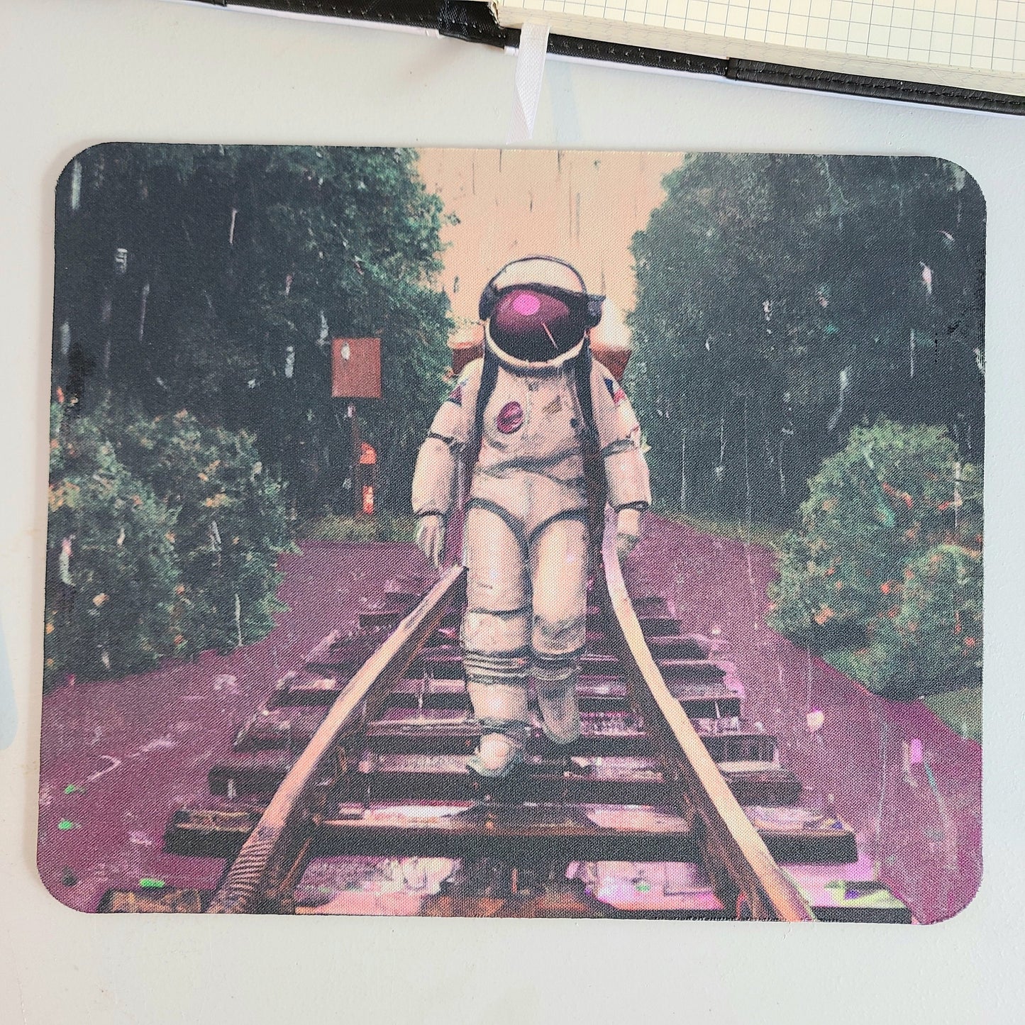 Astronaut Computer Mousepad Office Gift, Desk Accessories, Purple Rain Railroad Tracks