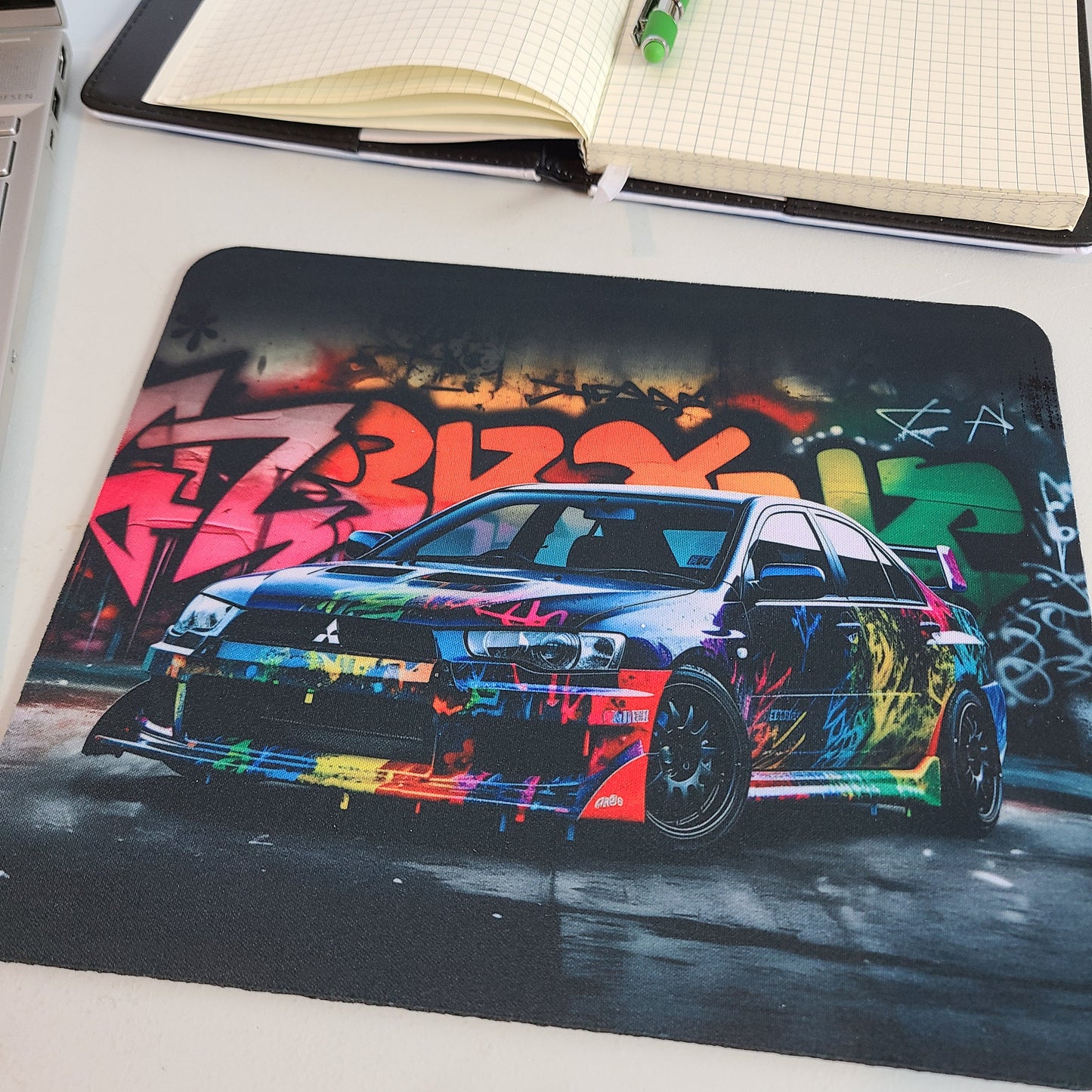 Graffiti Computer Mousepad Mitsubishi Racer Gearhead Office Gift, Desk Accessories, Graphic Car Art Mousepad for Car Enthusiast