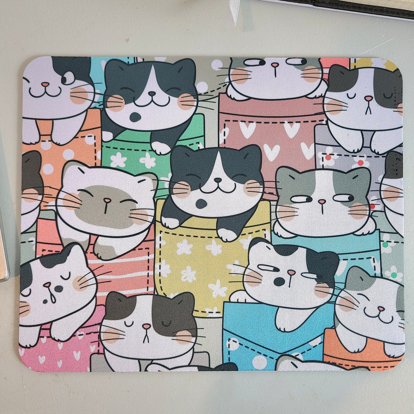 Cat Computer Mousepad Office Gift, Desk Accessories for Cat Lover, Cute Cats in Pockets, Kitten Animal Lover Mousepad Office Supplies